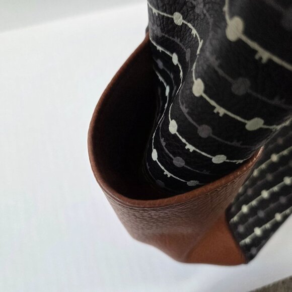 Fossil Mini Shopper Tote Black Key Pattern Brown Vegan Leather Travel Office Bag - Picture 4 of 12